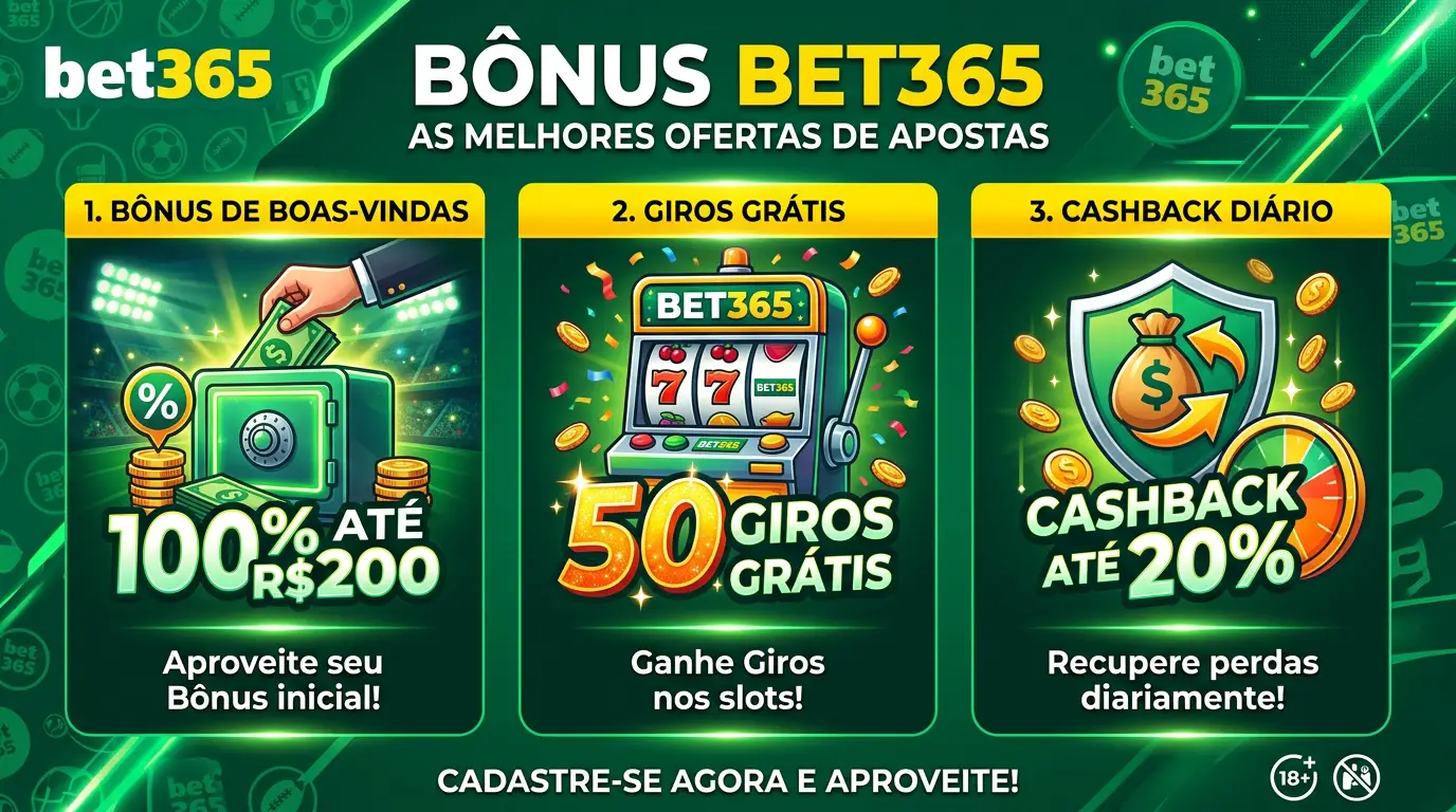 Tipos de bônus Bet365 - boas-vindas, rodadas grátis, cashback